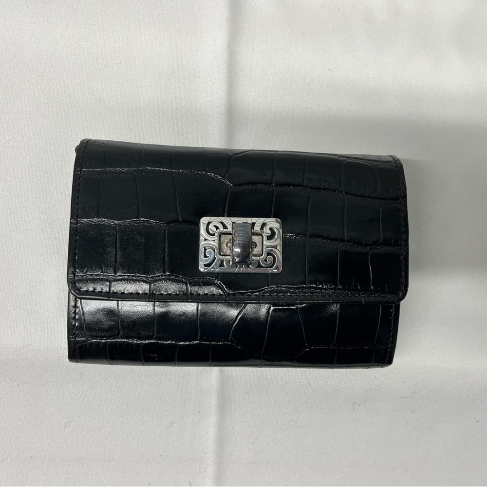 Brighton Black Croc-Embossed Clutch with Silver Clasp